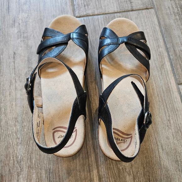 Dansko Season Sandals Women’s 40 US 9.5-10 Black Leather Comfort Platform Shoe - Picture 5 of 11
